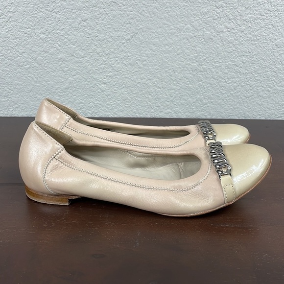 AGL Ballet Cap Toe Flats with Chain at Toes Nude Beige Gold Sz 38 US 7.5 - Picture 4 of 10